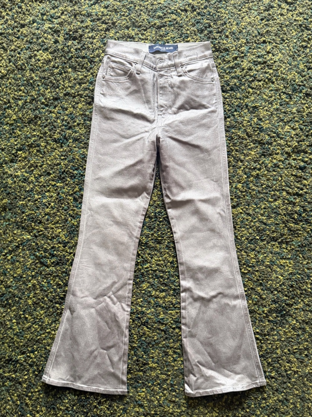 Veronica Beard Carson High Rise Ankle Flare Metallic Gray Jeans